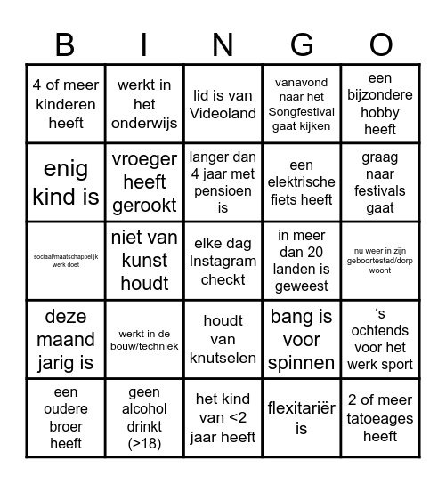 Familie van der Eerden Bingo! Zoek iemand die... Bingo Card