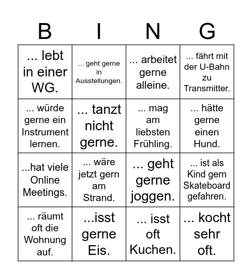 Kennenlernbingo. Finde eine Person. (Name)... Bingo Card