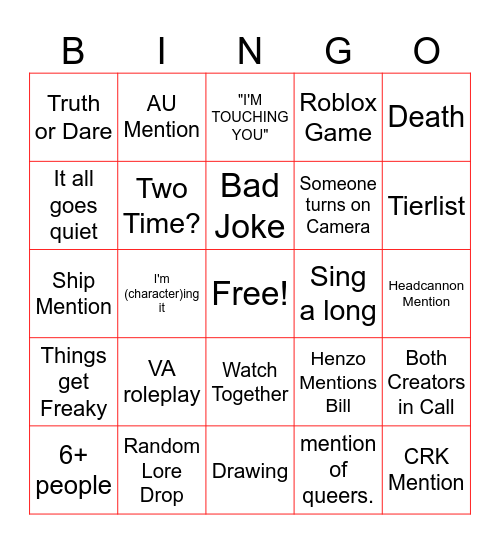Two Time VC Bingo Card