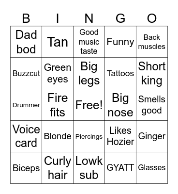 My Type Bingo Card