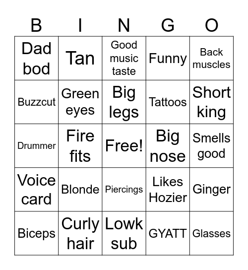 My Type Bingo Card