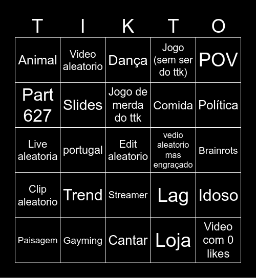 Tik tok bingo Card