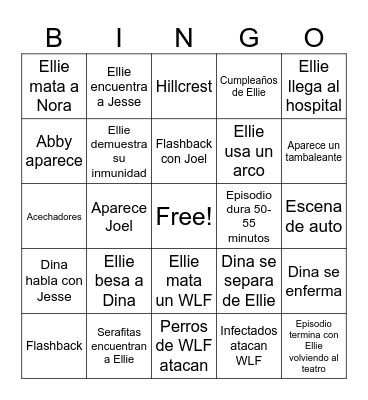 The Last Of Us Season 2 Episode 5 Bingo Card