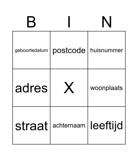 Formulier invullen Bingo Card