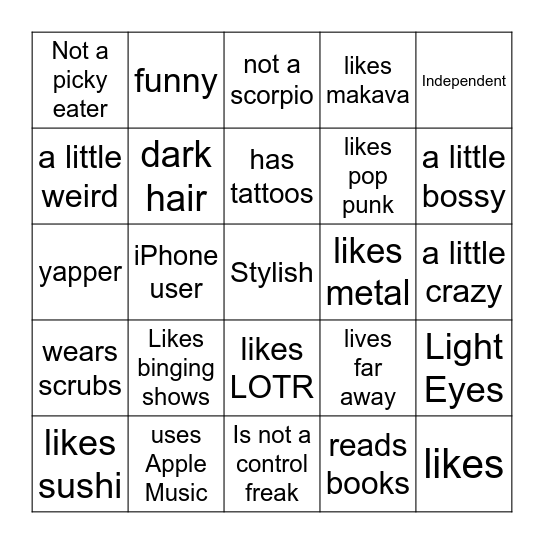 Are you Nico's type? Bingo Card