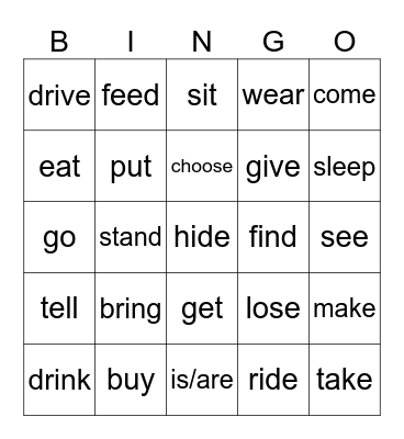 Irregular verbs Bingo Card