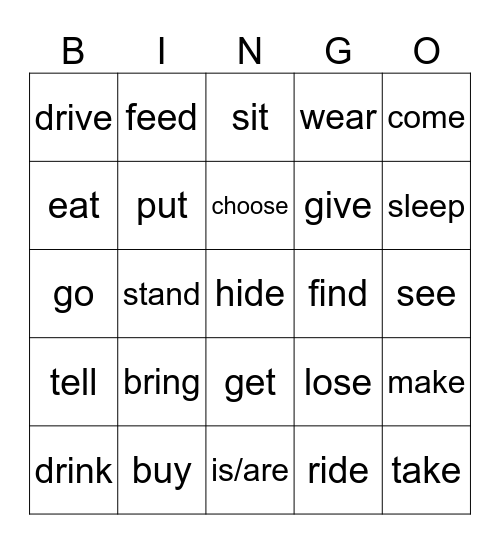 Irregular verbs Bingo Card