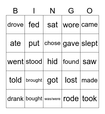 Irregular verbs Bingo Card