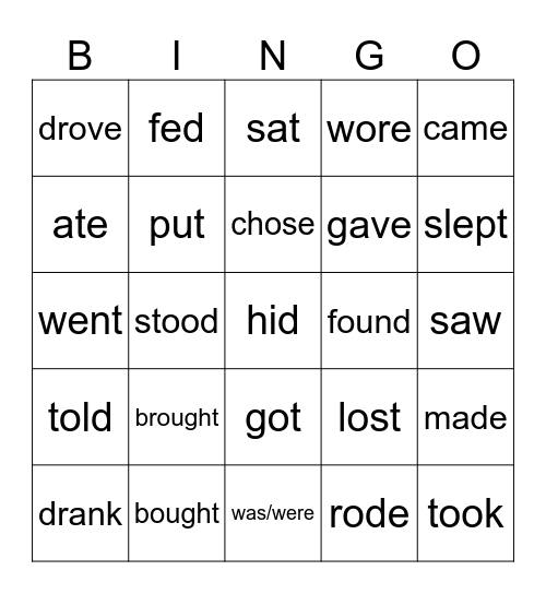 Irregular verbs Bingo Card
