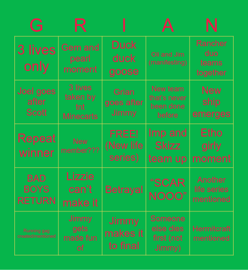 Life series bingo Card