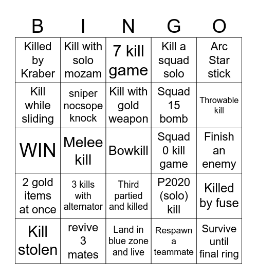 Apex Bingo Card