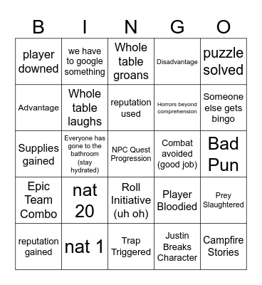 West Marches Bingo Card
