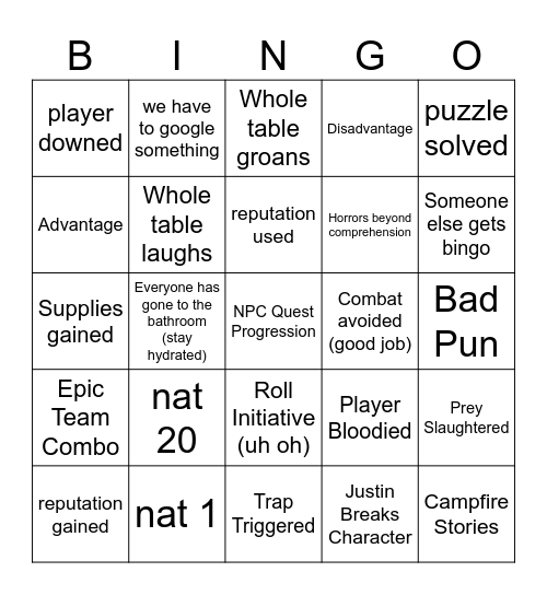 West Marches Bingo Card