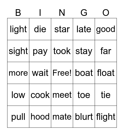 UFLI Bingo Card