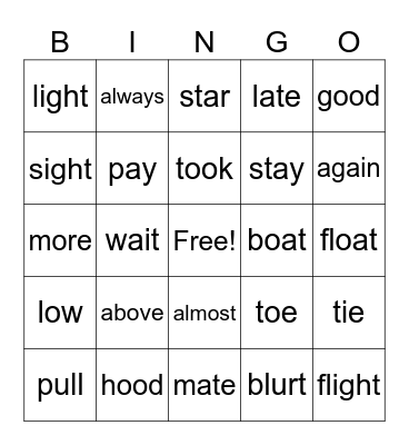 UFLI Bingo Card