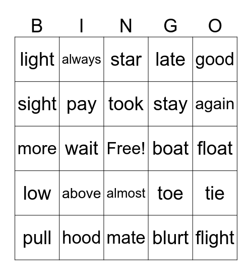 UFLI Bingo Card