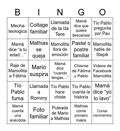 SEBAS Bingo Card