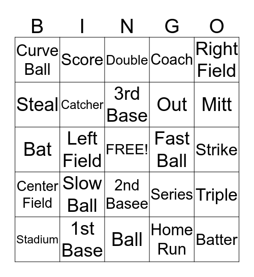 Baseball Bingo Card
