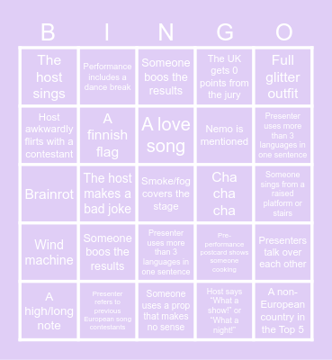 ⋆｡°✩ EUROVISION BINGO ⋆｡°✩ Bingo Card