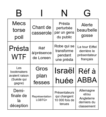 Bingo Eurovision Bingo Card
