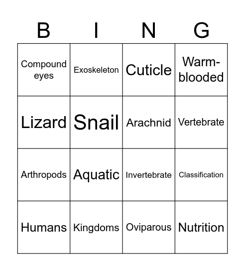 Biodiversity Bingo Card