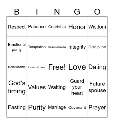 Abstinence Bingo Card