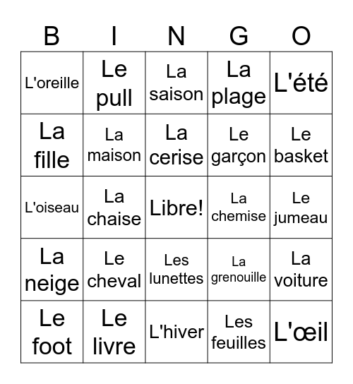 FR Bingo Card