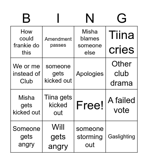 Church bingo Card