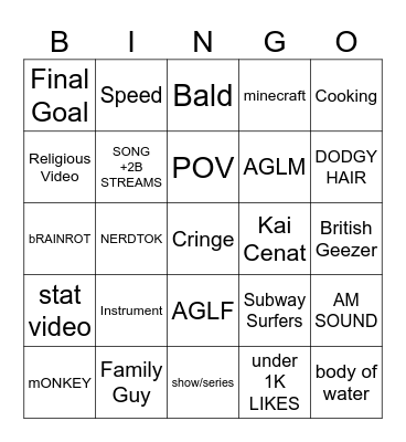TikTok Bingo Card