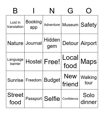 Solo Traveler Bingo Card