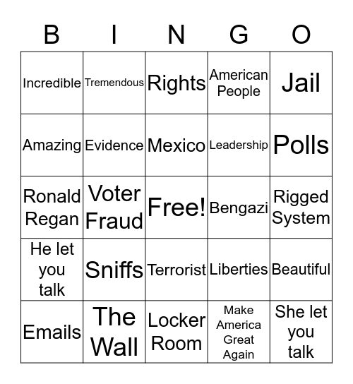 Presidential Debate Bingo Card