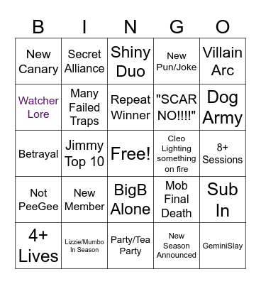 Life Series Bingo Card