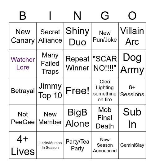 Life Series Bingo Card