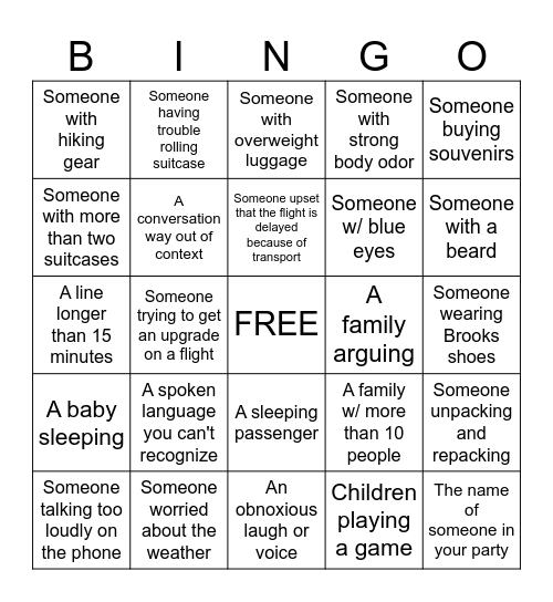 Airport Bingo Card
