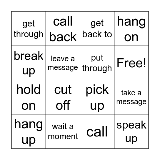 telephone Bingo Card