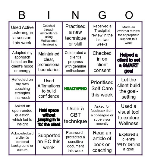 HEALTHFIND COACHING COLLECTIVE Bingo Card