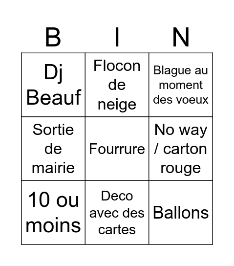 4 mariages Bingo Card