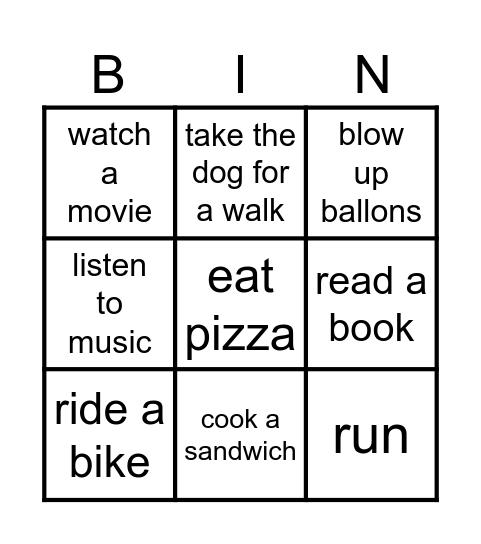 Events Bingo Card