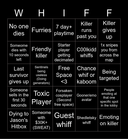 Forsaken bingo Card
