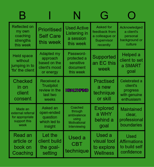 HEALTHFIND COACHING COLLECTIVE Bingo Card