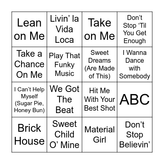 Music Bingo Card