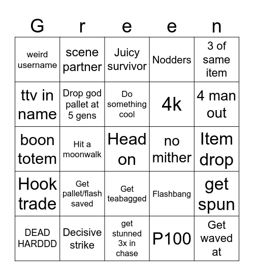 Ultimate DBD Bingo Card