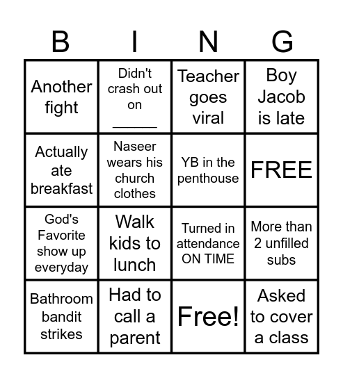 End of the Year BINGO Card