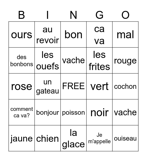 French Bingo Card