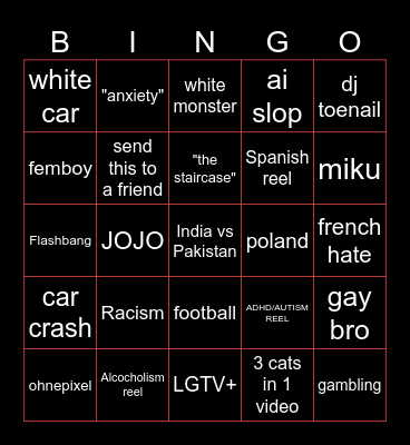 instagram bingo Card