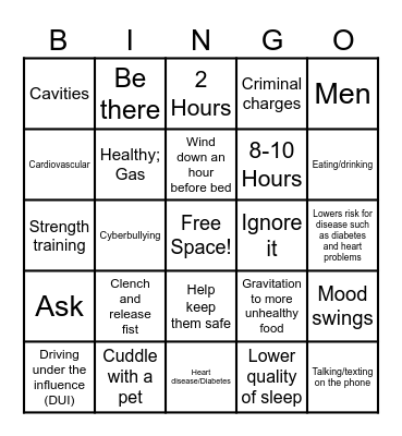 Health Quest Bingo Card