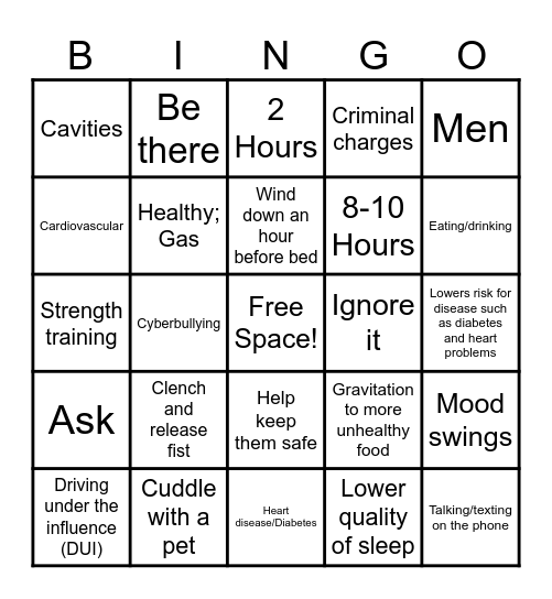 Health Quest Bingo Card