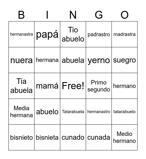 Familia Bingo Card