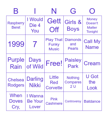 PRINCE SONGS Bingo Card