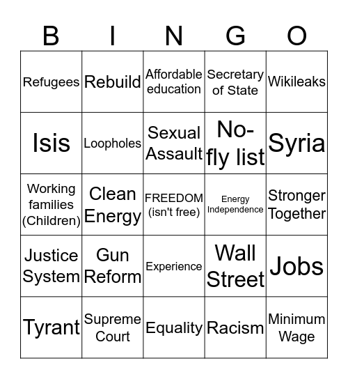 Madam President Bingo Card